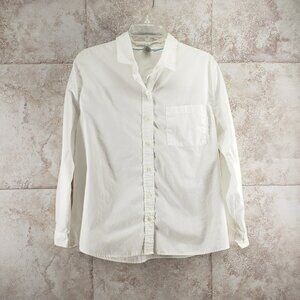 Button Front Cherokee Long Sleeve Shirt Size L White Chest Pocket Spread Collar